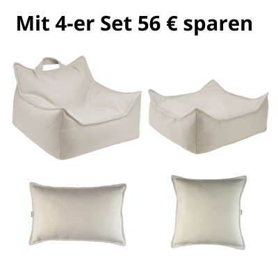 4er Set Outdoor Sitzsack mit Ottomane und 2 Nackenkissen Terra