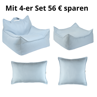 4er Set Outdoor Sitzsack mit Ottomane und 2 Nackenkissen Azure