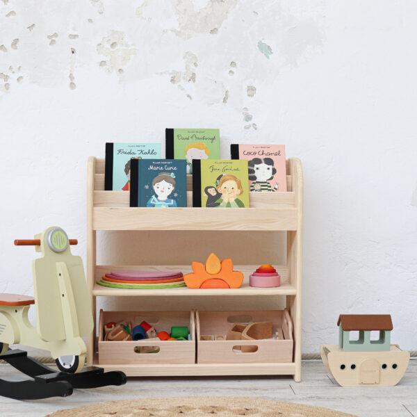 Kidozia WOLF Montessori Kinderregal für Spielzeuge mit 2 Truhen