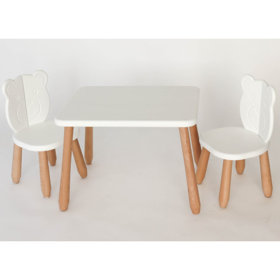 Kindertisch-Set „Natur White Bear“ – 2 Stühle + 1 Tisch aus massivem Buchenholz