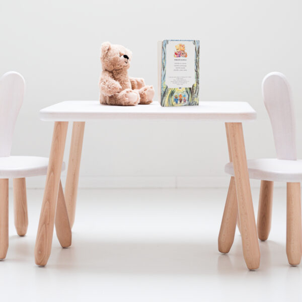 Kindertisch-Set „Natur White Bunny“ – 2 Stühle + 1 Tisch aus massivem Buchenholz