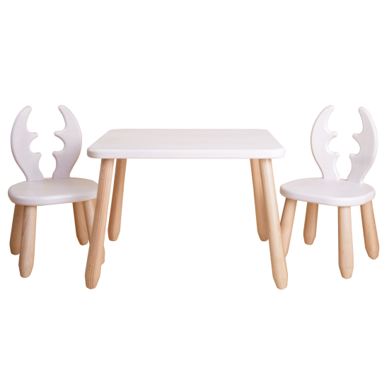 Kindertisch-Set „Natur White Deer“ – 2 Stühle + 1 Tisch aus massivem Buchenholz