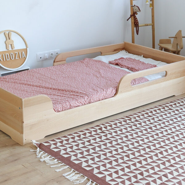 SAFE Kinderbett Bodenbett 120 x 200 cm aus Massivholz Buche natur mit 100 cm Barriere