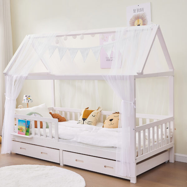 Hausbett Dekoset mit Wimpelkette und LED-Lichterkette